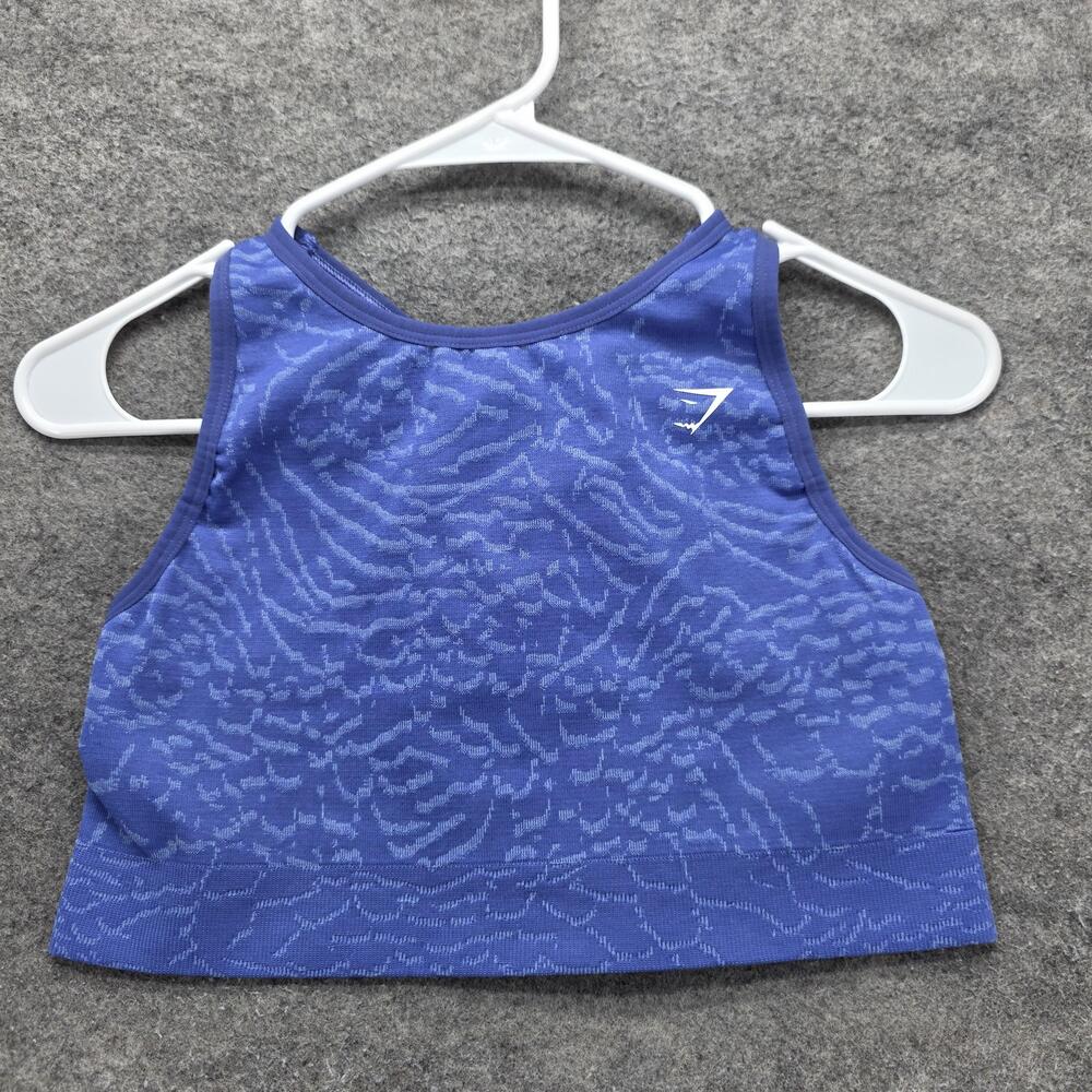 Gymshark Sports Bra Womens L Blue Crossback Seamless Animal Print Medium Support